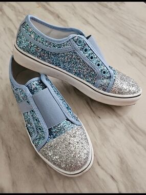 Sparkle Slip-On Women's Sneakers in Light Blue and Silver